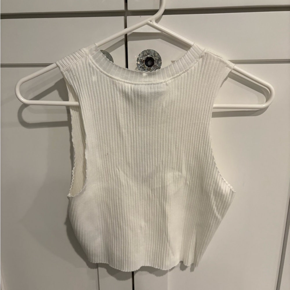 Cream Ribbed Crop Top - Picture 2 of 2
